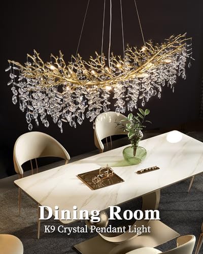 Modern Crystal Chandelier for Dining Room, 16-Light 55.12" Gold Tree Branch Chandeliers, Luxury K9 Crystal Rectangular Chandeliers for Kitchen Island Living Room - Image 5