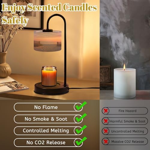 Candle Warmer Lamp with Timer Beach Cape Cod Sunset Sea Sky Sand Fence Grass Photography Dimmable Wax Warmer with 4 Bulbs for Jar Candles Women Birthday Gifts House Warming New Home Decor - Image 6