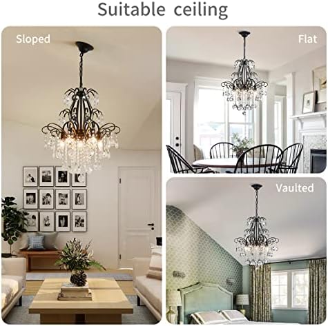 WUZUPS Crystal Chandelier 5-Light Pendant Ceiling Light Modern Lighting Fixture for Bedroom Hallway Bar Kitchen Bathroom, H 22.6'' x W 19.2'', E12 Base, Black - Image 6