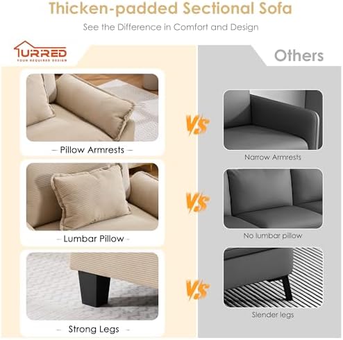 URRED Oversized Modular Sectional Sofa，Solid Khaki：157" U Shaped - Image 6