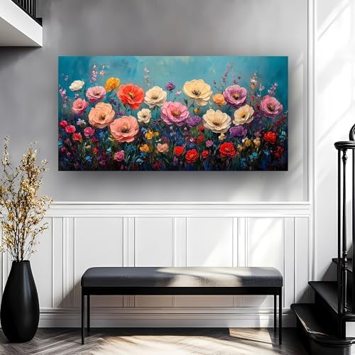 Vibrant Multicolor Flower Picture Print Canvas Wall Art Living Room Dining Room Office Study Bedroom Wall Decor Wall Art Prints Modern Style Artwork Waterproof Ready to Hang - 20x40 Inch - Image 6
