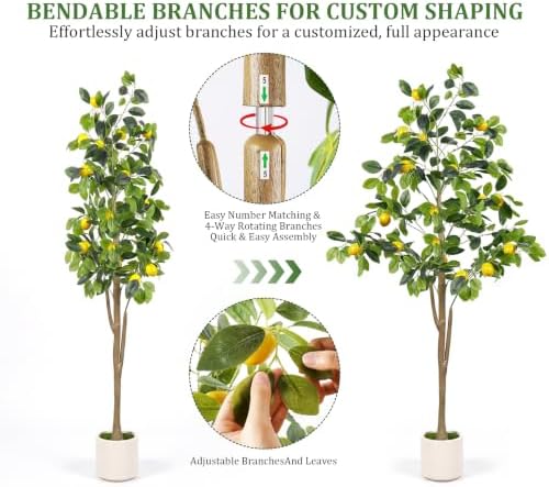 6FT Faux Lemon Tree with Natural Wood Trunk, Lifelike Artificial Plant - Image 6