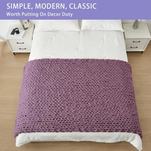 Bigacogo Chunky Knit Throw Blanket for Couch, 40x80 inches, Winter Grape - Image 3