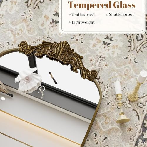 Dewfig Vintage Arched Wall Mirror, 36"x24" Antique Bronze Bathroom Mirror - Image 3