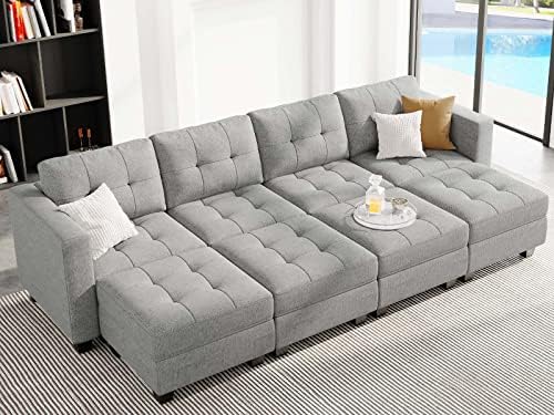 Belffin Storage Modular Sleeper Sofa Sectional Couch with Wide Chaises Convertible Sectional Sofa Bed Modular Sleeper Couch Bed Light Grey - Image 3
