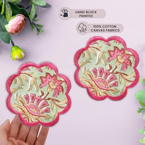 Ridhi 8-Pcs 100% Cotton Hand Block Print Drink Coasters 5" in Pistachio Green - Image 7