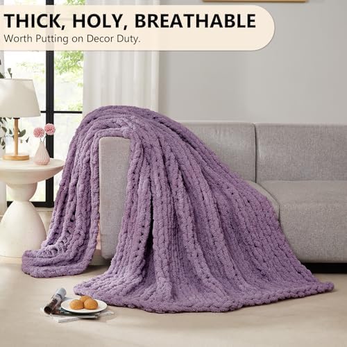 L'AGRATY Chunky Knit Throw Blanket for Couch, 50 x 60 Inches, Deep Purple - Image 5