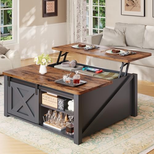 SEDETA 31.5" Lift Top Coffee Table with Storage, Square Coffee Tables for Living Room, Farmhouse Coffee Table with Large Hidden Storage Compartment and Adjustable Shelves, Black by SEDETA