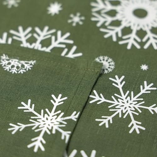 100% Pure Linen Christmas Napkins 15 x 15 Inch Snowflake Pattern - Set of 6 Pack, Green Dinner Cloth Napkin European Flax Natural Fabric Washable for Home and Kitchen - Image 2