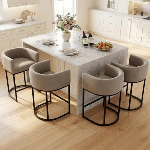 Counter Height Bar Stools Set of 4, 24 Inch Seat Height Barstools for Dining Room, Fabric Upholstered Bar Chair for Kitchen Island, Linen Counter Stools with Metal Legs, Sand - Image 7