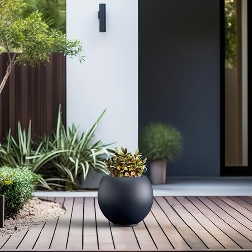 Kante Small Round Sphere Charcoal Concrete Planter 11" Dia, Outdoor - Image 3