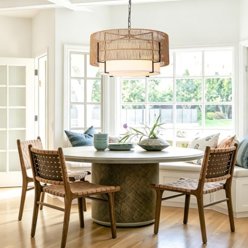 6-Light Large Rattan Chandelier, 25.6" Boho Pendant Light Fixture - Image 7