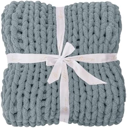 Bigacogo Chunky Knit Throw Blanket for Couch, 40x60 inches, Dusty Blue - Image 7