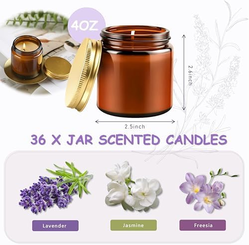 ACITHGL 36 Pcs 4oz Mini Mason Jar Candles Small Scented Candles Bulk Aromatherapy Ideal Souvenir Favors for Wedding Birthday Party (Freesia, Lavender, Jasmine, Amber) - Image 2