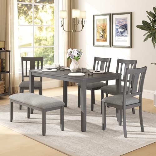 Zevemomo 6-Piece Solid Wood Dining Table Set, Dining Table Set for 6, Grey by Zevemomo