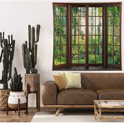 Green Forest Window Tapestry Natural Scenery Tapestry for Bedroom 60"x 60" - Image 3