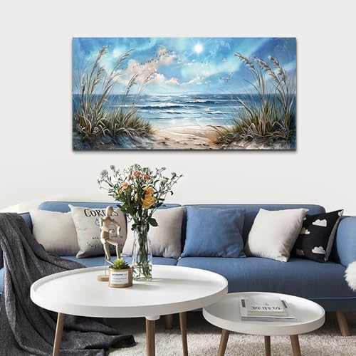 hyidecorart Wall Art For Living Room Wall Decor For Bedroom Bathroom Decoration Sunshine Ocean Scenery Painting Blue Sea Waves Wall Pictures Office Modern Canvas Prints Artwork Aesthetic Home Decor - Image 4