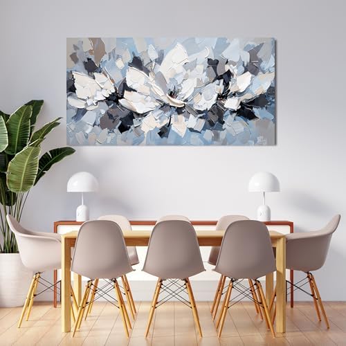 Canvas Wall Art Decor Modern White Wall Art for Living Room Abstract Canvas Art Wall Decor Flower Pictures Abstract Blue Wall Art Prints Artwork for Walls Bedroom Office Home Decor 20" X 40" - Image 6