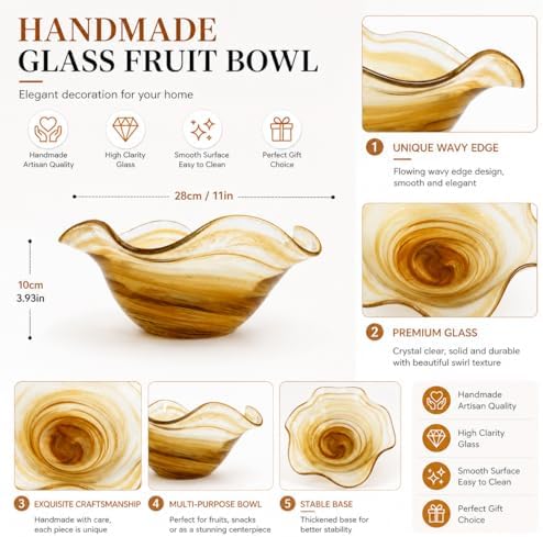 Hand Blown Glass Bowl Decorative Dish Fruit Bowl Home Decor - Image 5