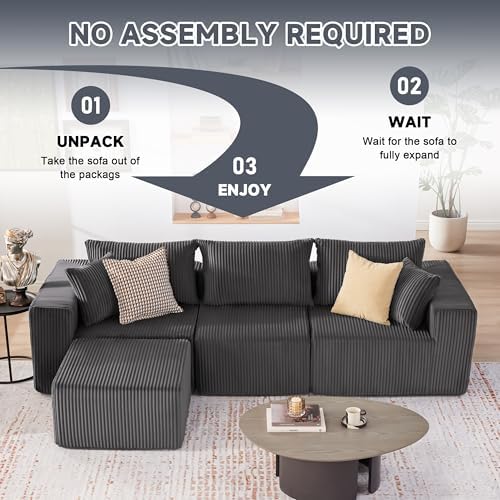 Weture 107.4" Modular Bnoeless Couch, Convertible Sectional Couch, Beige - Image 4