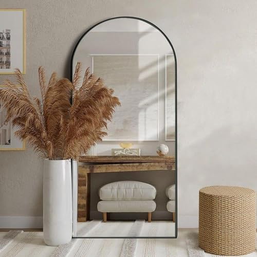 Floor Length Mirror, 76"x34" Arch Full Length Mirror Hanging or Leaning, Body Mirrors with Stand, Arched-Top Wall Mounted Mirrors with Aluminum Frame for Bedroom (Black) - Image 3