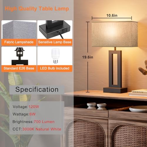 Seealle Nightstand Table Lamps for Bedrooms Set of 2 - Touch Bedside Lamp with USB C+A, 3 Way Dimmable Living Room End Tables 2, Modern Night Stand Bed Side Guest Room(Grey) B. Grey - Image 6