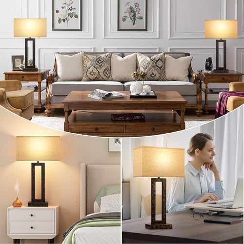Seealle 22" Tall Living Room Lamps for Night Stands - Touch Bedside Lamp with USB C+A, 3 Way Dimmable Bedroom Lamps for End Tables Set of 2, Modern Night Stand Lamp for Bed Side(Beige&Brown) - Image 6