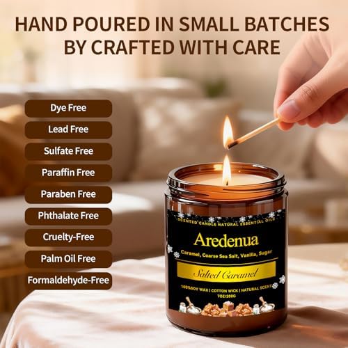 Salted Caramel Odor Eliminating Candles, 7 oz Soy Scented Candle - Image 3