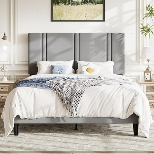 Allewie Queen Platform Bed Frame with Velvet Upholstered Headboard by Allewie