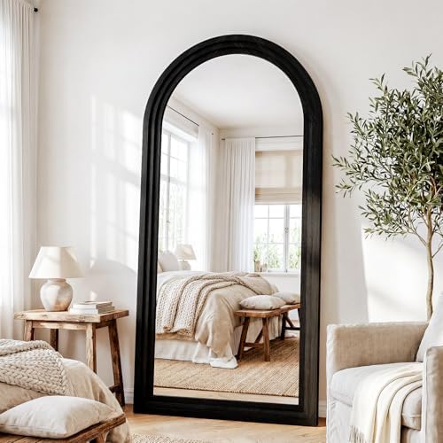 30"x71" Full Length Mirror Solid Wood Frame, Arched Floor Mirror Full Length with Stand, Room Decor Big Full Body Mirror with HD Tempered Glass for Bedroom, Living Room, Black - Image 5