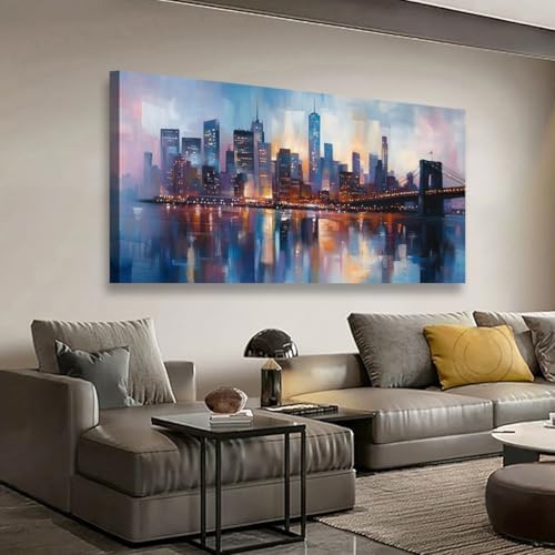 Abstraction Pictures Canvas Wall Art for Living room Office Bedroom Wall Decor,City Wall Art Print Paintings Modern Blue Great bridge Artwork Waterproof Ready to Hang-20x40inch - Image 7