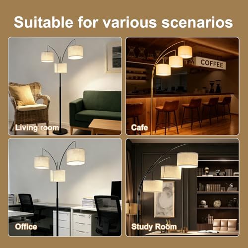 Dimmable Arc Floor Lamp, 3 Lights Floor Lamps for Living Room, 1500LM Rotary Switch Modern Tall Standing Lamp with Beige Shades & Heavy Base, Mid Century Tree Floor Lamp for Bedroom Office - Image 5