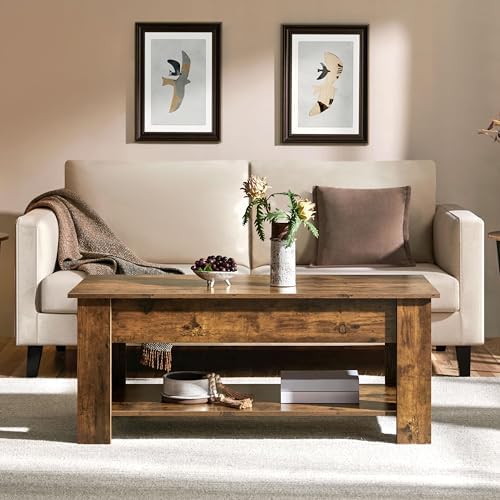 Yaheetech 47.2 in Lift Top Coffee Table with Storage Shelf, Rustic Brown - Image 2