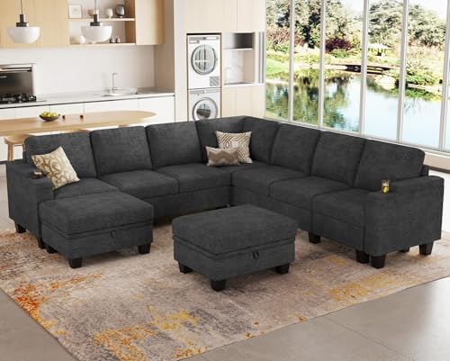 Belffin Modular Sectional Sofa Couch with Storage U Shape Convertible Corner Couches for Living Room Dark Grey Couch - Image 4