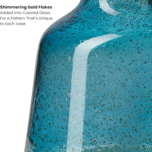 Torre & Tagus 10 Inch Tall Blue Glass Vase with Gold Flakes, Mouth Blown Glass Vase Blue Flower Vase Centerpieces, Watertight for Hydroponic Plants, Coastal Decor Accents (Marina) - Image 5