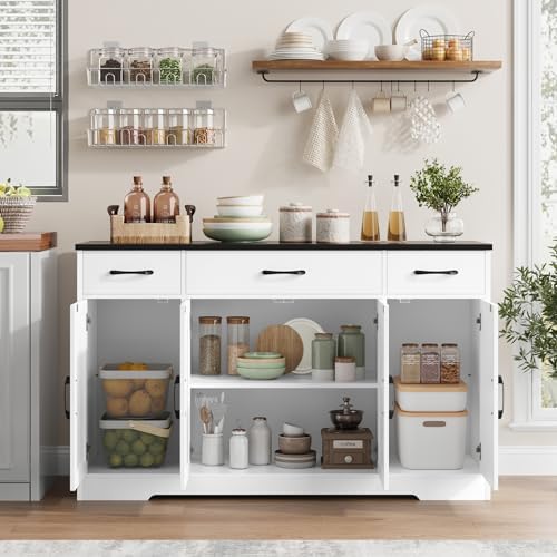 HOSTACK Kitchen Buffet Sideboard Storage Cabinet, Coffee Bar Cabinet, White - Image 7