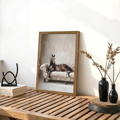 AVECCO Framed Horse Lying on Sofa Canvas Wall Art Vintage Decor 12x16 inch - Image 5