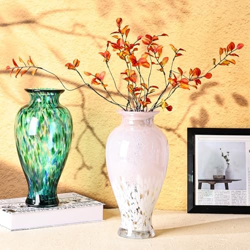 11.8" Tall Pink Glass Vase Beautiful Hand Blown Glass Vase Modern Art Home Decor, Wide Mouth Colorful Vases for Mantle Dining Table Centerpiece, Entryway Living Room Wedding Decoration - Image 2
