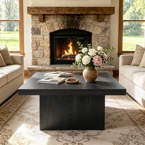 Square Coffee Table,Wooden Living Room Table,Center Table with a Large Tabletop,35.4" x 35.4",for Small Spaces, Apartments, Living Rooms, Black - Image 3