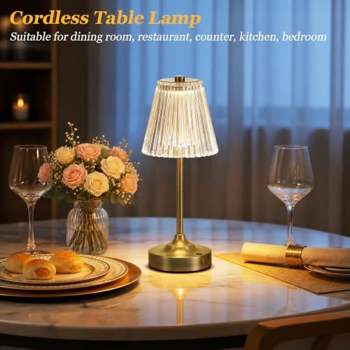 Bronze Cordless Rechargeable Table Lamp, Touch Battery Powered Lamp, 3 Color Modes, Crystal Acrylic Lampshade, Portable Ambient Night Light for Desk, Bedroom, Living Room, Dining Room, Kitchen, Bar - Image 5