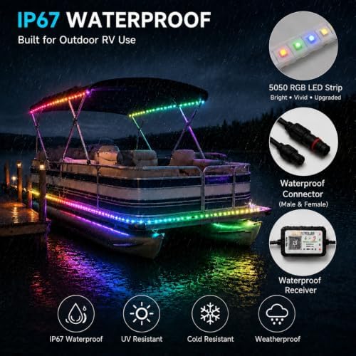 100FT LED Boat Lights, 12V RGB Marine Pontoon Led Strip Lights with APP & Remote, IP67 Waterproof Boat Interior Exterior Light with Extension Cable for Pontoon, Night Fishing, Gunnel, Deck, RV - Image 5