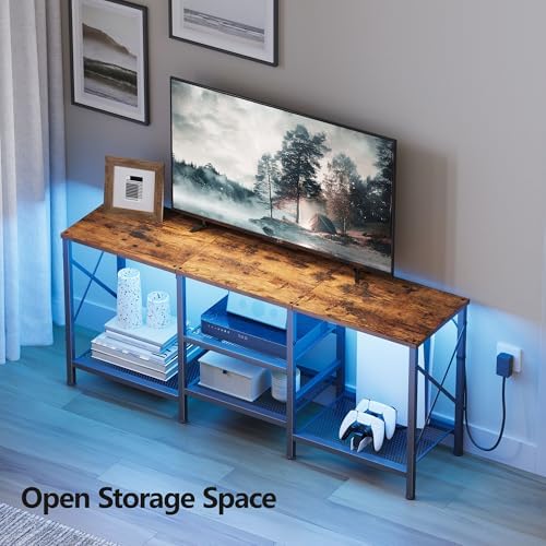 JARHETUN TV Stand with LED Lights for 55 Inch TV, Entertainment Center with 3-Tier Open Shelves, TV Console Table for Living Room, Bedroom, Rustic Brown - Image 5
