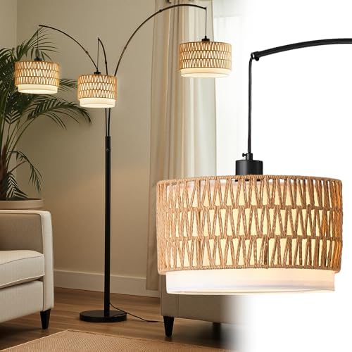 3-Light Arc Rattan Floor Lamp for Living Room,80'' Boho Tree Lamp by Unknown
