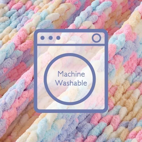 Bigacogo Chunky Knit Throw Blanket for Couch, 51x63 inches, Pink Blue Mix - Image 7