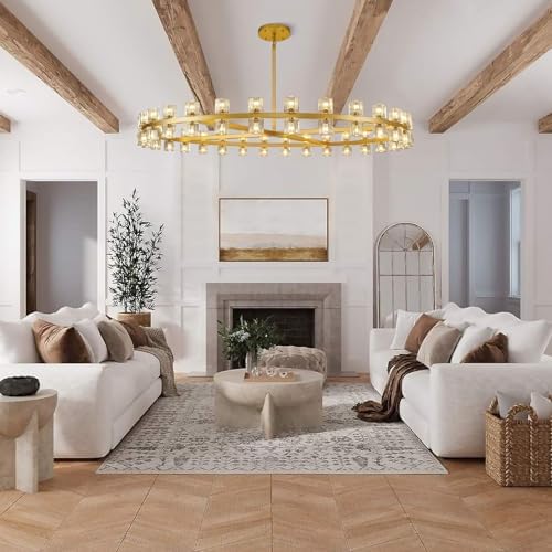 Modern 60 inch Gold Round Chandelier, Extra Large Chandeliers Crystal Chandeliers for Living Room, Large Wagon Wheel Chandelier for Foyer, Staircase, Entrance,Includes Bulb - Image 4