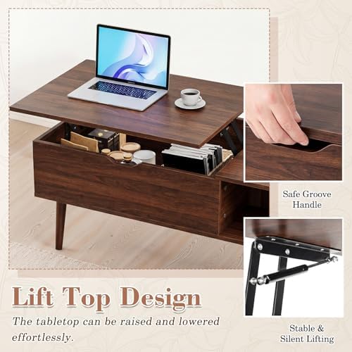 OLIXIS Coffee Table with Storage for Home Living Room Office, Dark Brown - Image 3