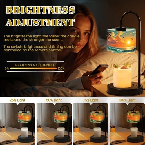 Candle Warmer Lamp with Timer Tropical Sunset Beach Palm Trees Vibrant Sky Dimmable Wax Warmer with 4 Bulbs for Jar Candles Women Birthday Gifts House Warming New Home Decor - Image 3