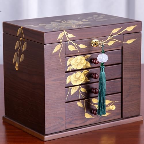 Wood Jewelry Box for Women - Large Vintage Organizer with Mirror - Image 5