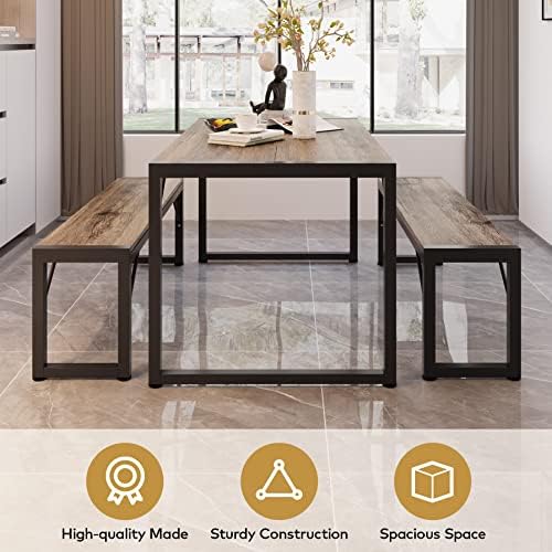 Gizoon 45.5" Dining Table Set for 4, Kitchen Table with 2 Benches Grey - Image 4