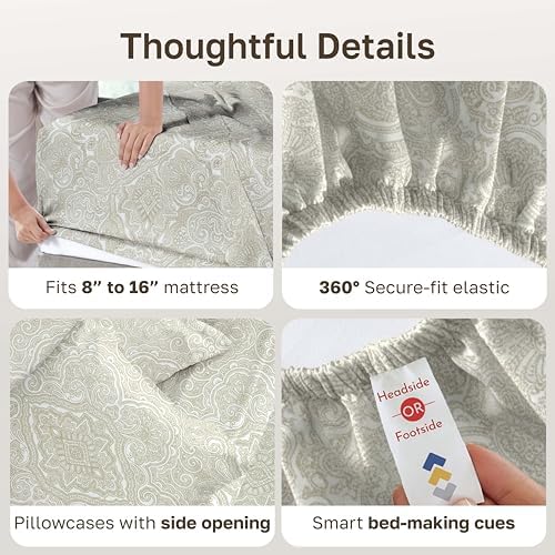 California Design Den Soft 100% Cotton Queen Size Sheets Deep Pocket, 4 Pcs - Image 5